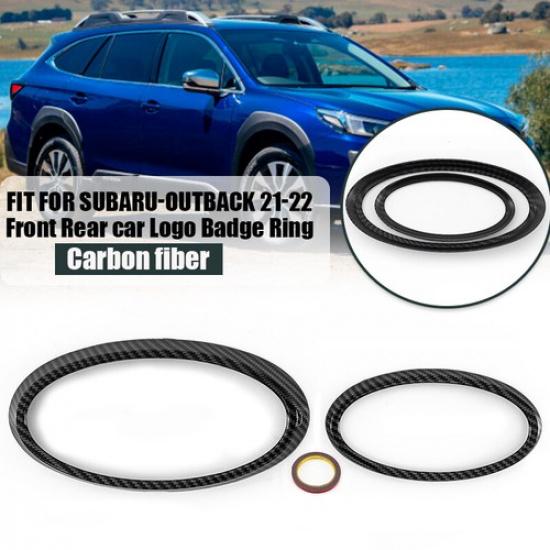 Fits Subaru Outback 21-22 Front & Rear Badge Logo Trim Ring Carbon Fiber Style