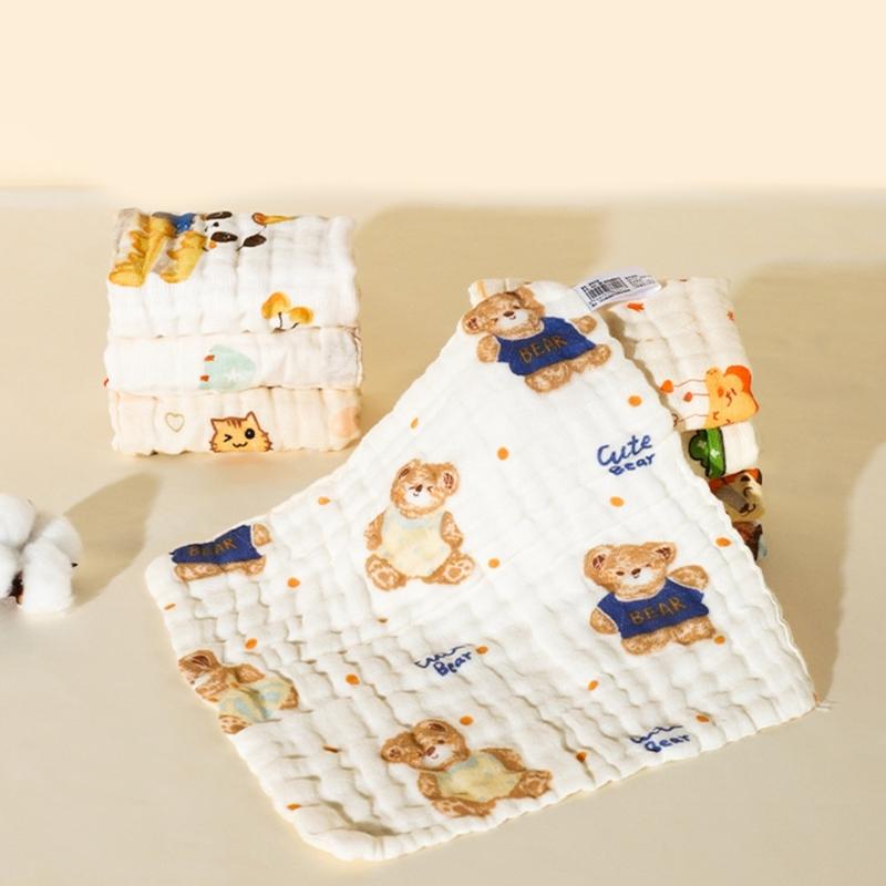 Gentle & Breathable Cotton Towel Handkerchief Wipes Baby Washcloth 6 Layers Baby Bibs Versatile Square Wipes for Bathing