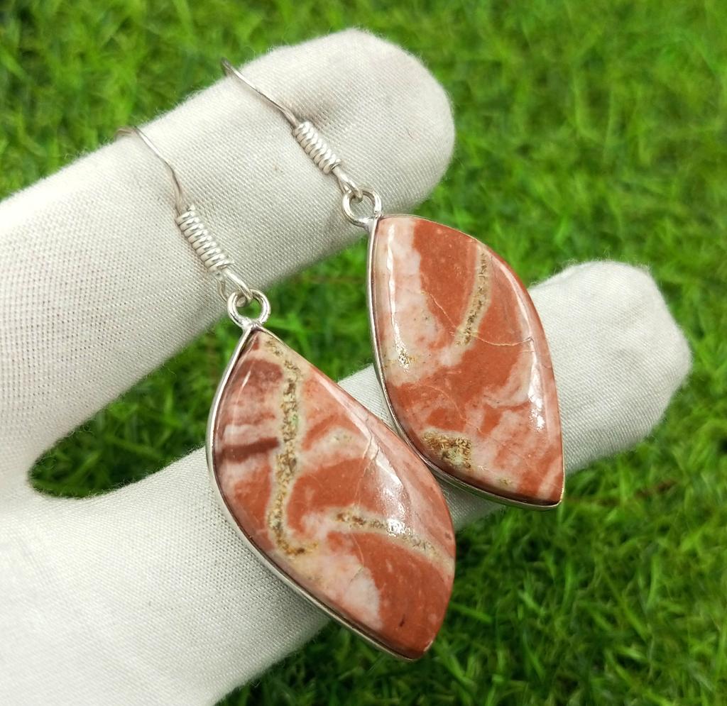 Natural Red Jasper Gemstone 925 Sterling Silver Plated Pear Shape Bezel 1 Pair Women Earring
