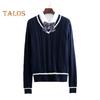 Maglione unisex scollo a V manica lunga coppie uniformi scolastiche vestibilità ampia design color-blocking trama intrecciata stile preppy maglie a maglia