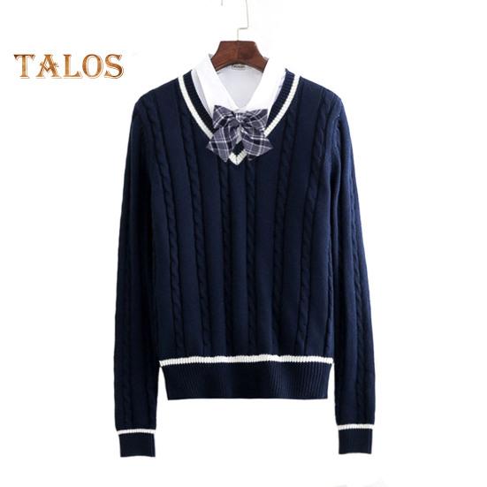 Maglione unisex scollo a V manica lunga coppie uniformi scolastiche vestibilità ampia design color-blocking trama intrecciata stile preppy maglie a maglia