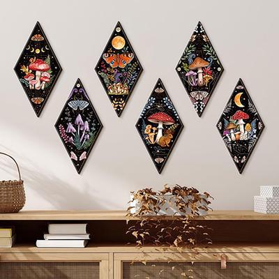 Mushroom Wall Decoration Wooden Bohemian Style Ornament with Artistic Textured Design Wall Art for Living Room Bedroom