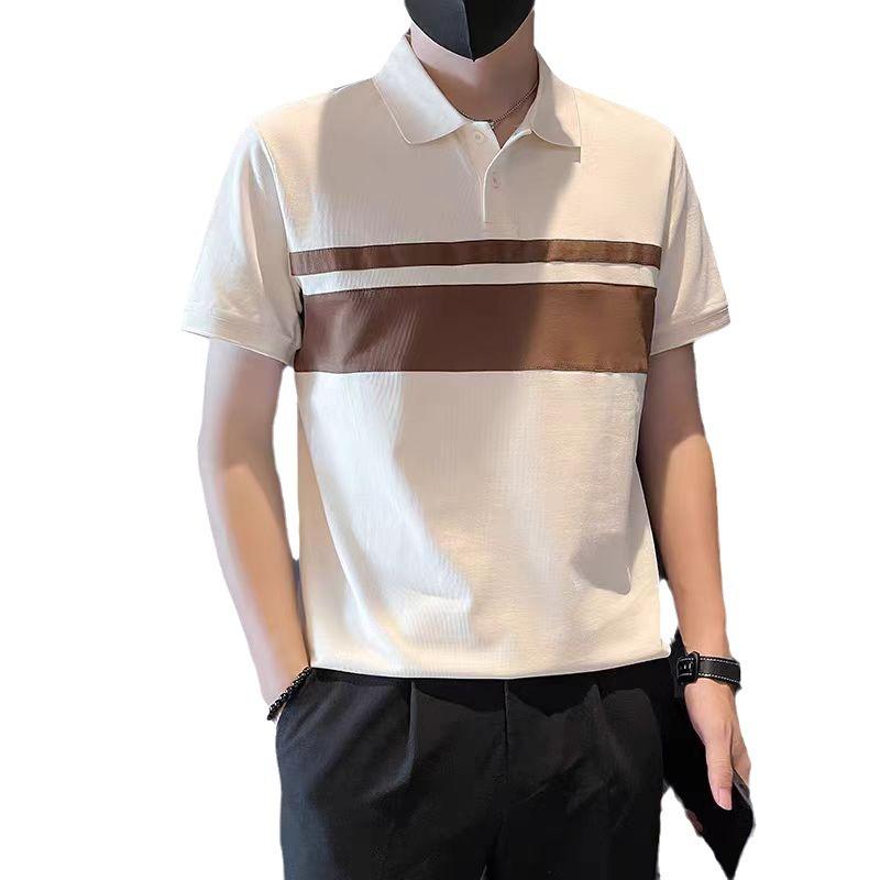 High-End Splicing Polo Shirt Men'S Handsome Slim-Fitting Clothes Trendy Light And Familiar Contrasting Color Lapel Short-Sleeved T-Shirt
