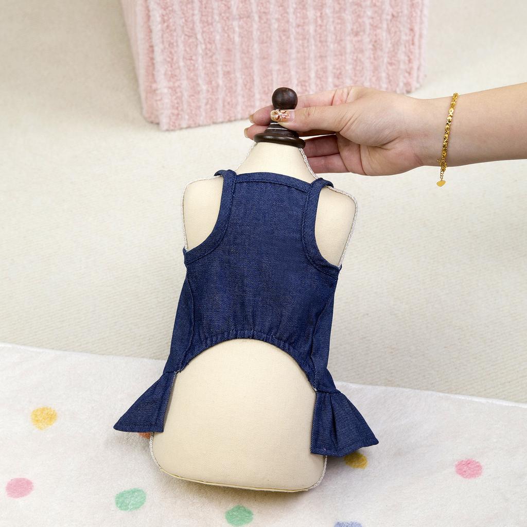 Cute pet dog dog clothes suspenders denim skirt teddy bear small dog spring and autumn summer thin