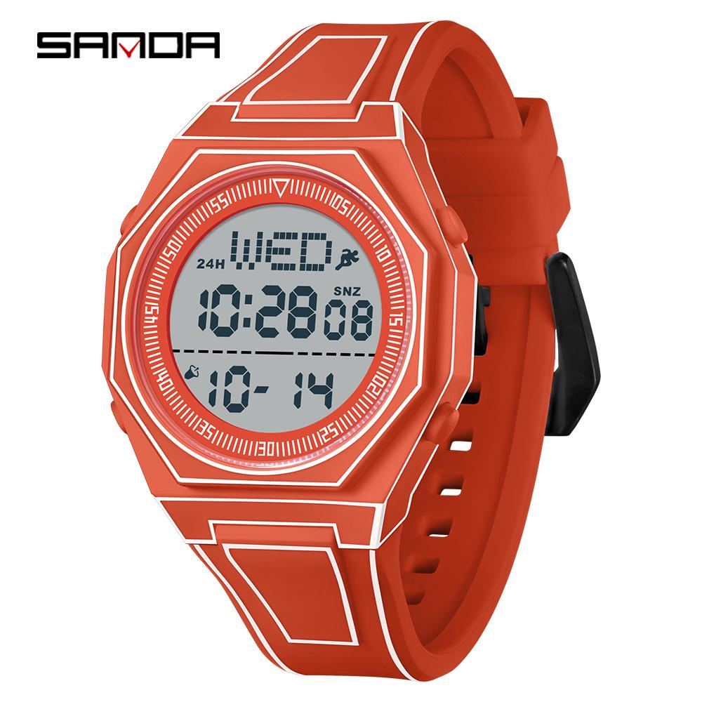 SANDA Men's and Women's Sports Electronic Watch Multi functional 5ATM Waterproof Colorful Night Light Alarm Clock Timing