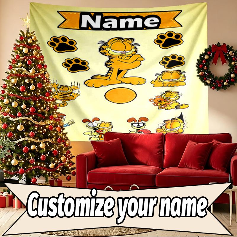 Custom Name Personalized Garfield Print Tapestry, Wall Art Decor, Bedroom, Dorm, Apartment, LivingRoom, Party Backdrop, Gift for Birthday