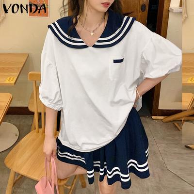Women Summer Lapel Pocket Short Sleeve Blouse Skirt Sets