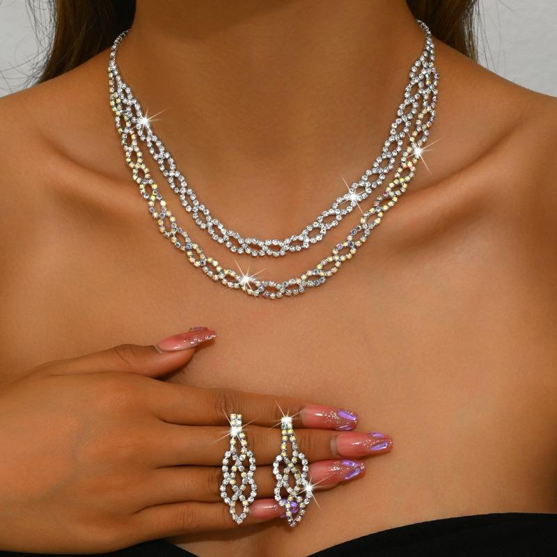 Meier Full diamond chain rhinestone jewelry set - necklace, earrings, and bracelet three-piece set - women s accessories