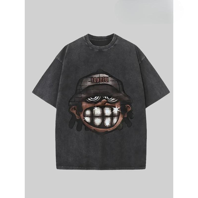 

European sizes Men s T-Shirt, High-Quality Wax Printed Cotton Retro Fashion T-Shirt, Suitable for Summer and Holiday S чёрный