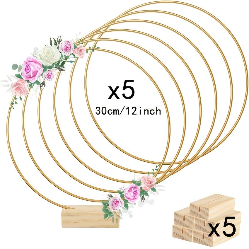 10/20pcs 30.48 Cm Metal Floral Hoop Centerpiece with Wooden Stand for Table Metal Garlands Ring Stand for Centerpiece Table Decorations Wedding Decor