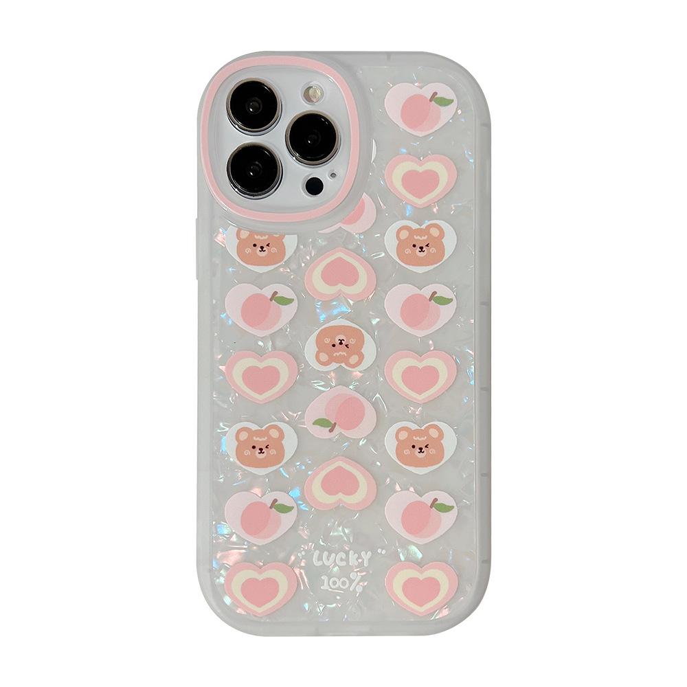 Peach Love Bear Applicable 15promax Apple Phone Case IPhone 16 Fairy 15 Pearl Chain XR Shell 14
