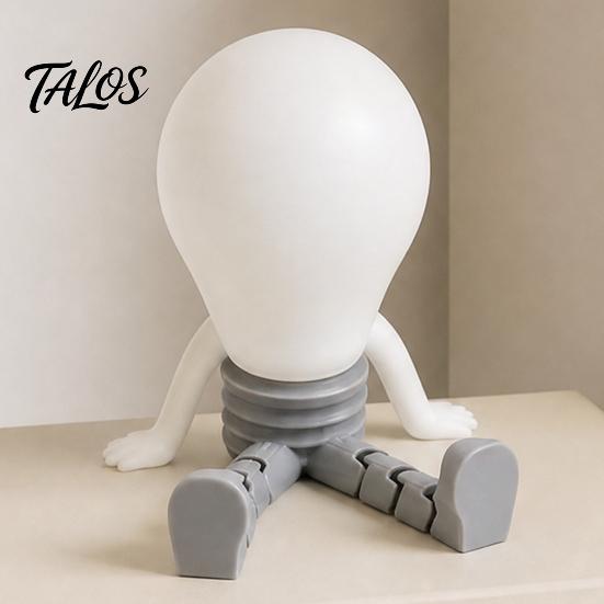 Talos 3D Printed Articulated LED Glow-in-the-Dark Action Figure, Posable Light Bulb Head Night with Movable Joints, Creative Desk Decor for