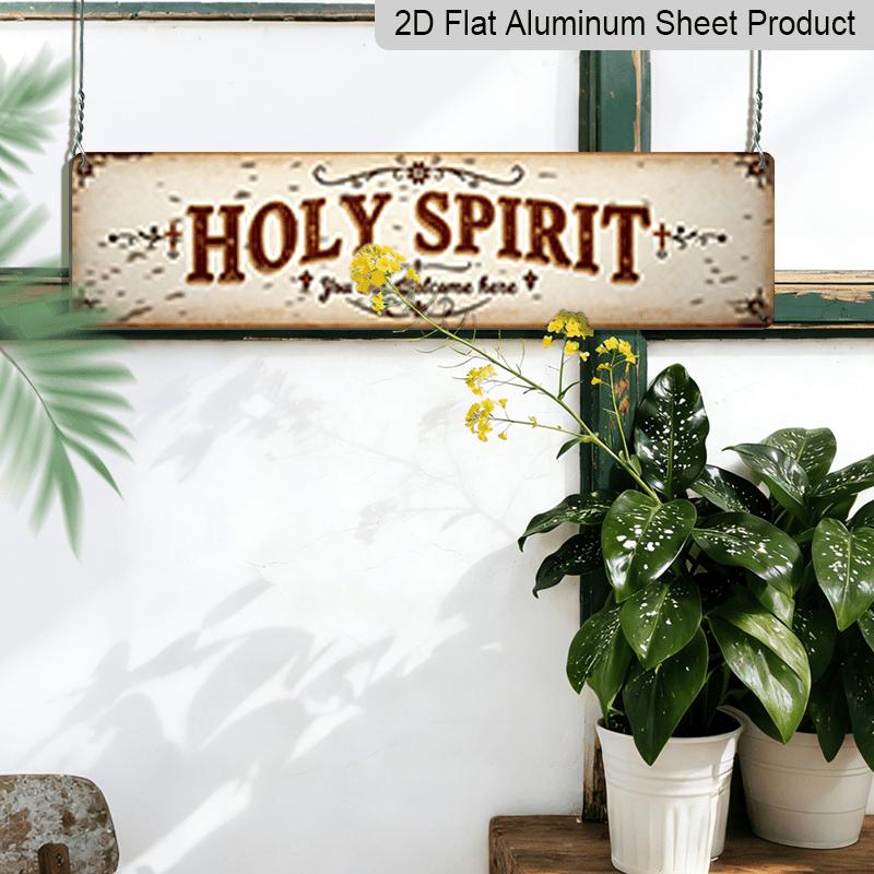 2D Flat, 1pc Large 15.7×3.94 Inch Holy Spirit Welcome Sign - Rustic Vintage Metal Wall Art with Holy Spirit Lettering & Cursive Welcome Message