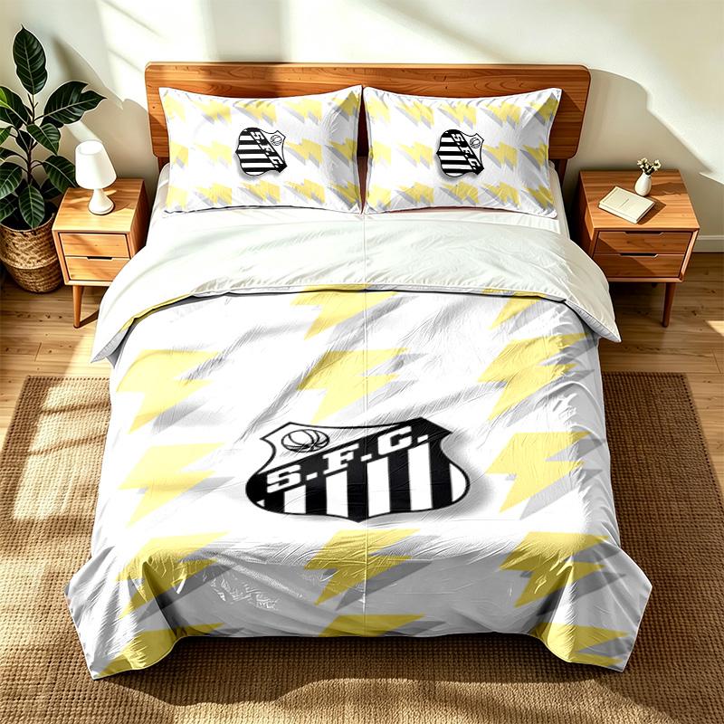 Santos Futebol Clube (5) 3pc Set Suitable for Master Bedrooms Soft and Comfortable an Ideal Gift for Family and Friends Includes One Duvet Cover and T