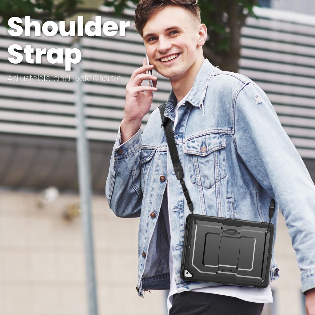Kickstand PC + TPE Tablet Case with Shoulder Strap For iPad 10.2 (2021)/(2020)/(2019)/Air 10.5 inch (2019)/Pro 10.5-inch (2017)