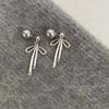 Imitation Pearl Stud Earrings for Women Temperament Bow Tassel Dangle Earring Korean Trendy Aesthetic Design Wedding Ear Jewelry