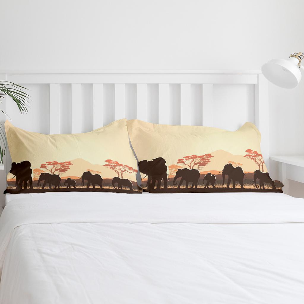 Afrika Tier Elefant Wiese Bettwäsche Set 3tlg. Bettbezug Kissenbezug Kinder Erwachsene Steppdeckenbezug Doppelbett Set Heimtextil