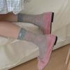 Thin Mulberry Silk Lace Edge Bow Buckle Pile Mid-calf Socks, Sweat-absorbing and Anti-ball Mesh Socks for Women