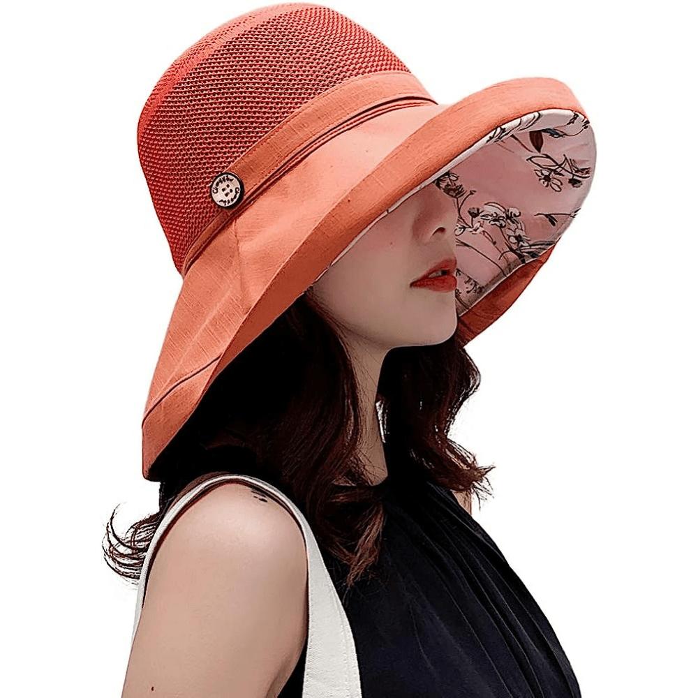 

high qualityWomen s mesh breathable sunshade wide brimmed hat summer beach foldable wide brimmed fisherman sunshade hat помаранчево-червоний
