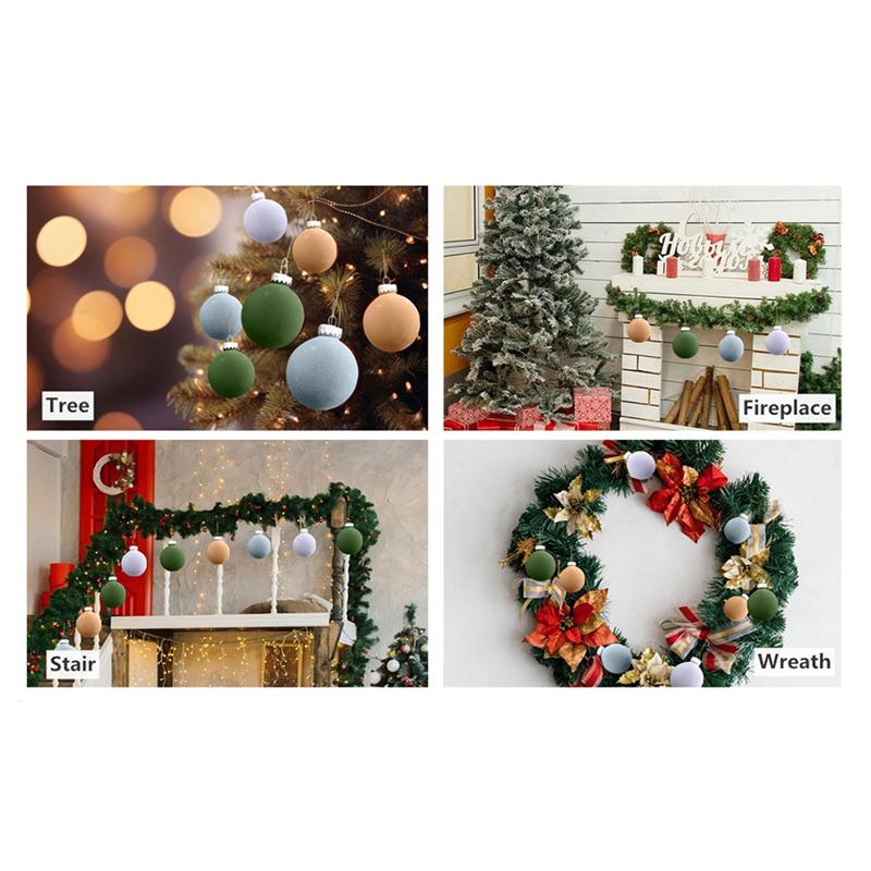 M-Modern-12PCS Velvet Christmas Ornaments Ball Flocked Plastic Shatterproof Xmas Ball Holiday Party Hanging Decorations