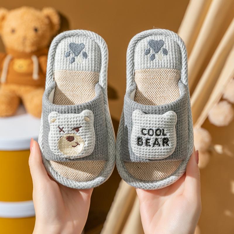 Children's Cute Cartoon Non-slip Linen Slippers - Spring Autumn Indoor Home for Boys & Girls, Parent-Child Four Seasons Wear
