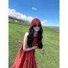 Xinjiang Western Sichuan Skirt Red Sleeveless Halterneck Dress Women's Summer Resort Style Loose Long Skirt