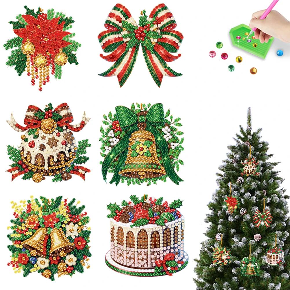 6/10/15pc Xmas Theme 2D/Flat DIY Hanging Diamond Art Kits Acrylic Rhinestone Diamond Christmas Tree Wall Window Pendant Ornament