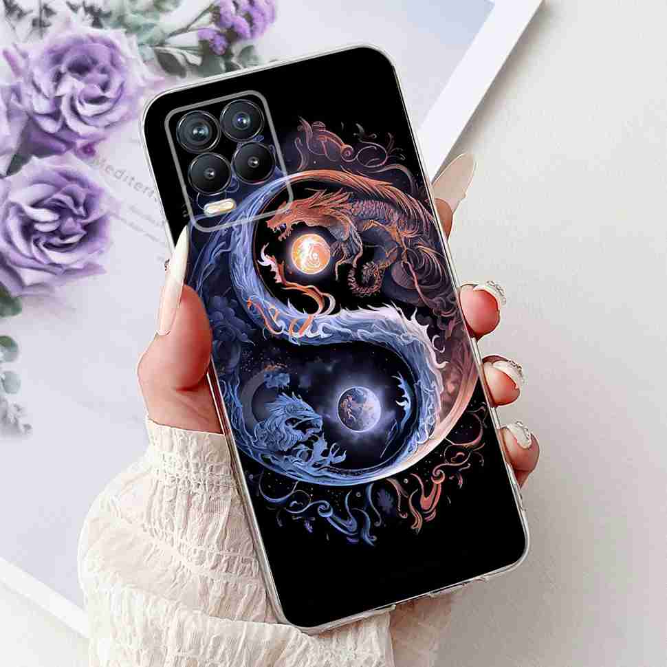 For Realme 8 4G RMX3085 Case Fashion Painted Flowers Soft Silicone TPU Cover For Oppo Realme8 realme 8 6.4" Phone Shell Bumper