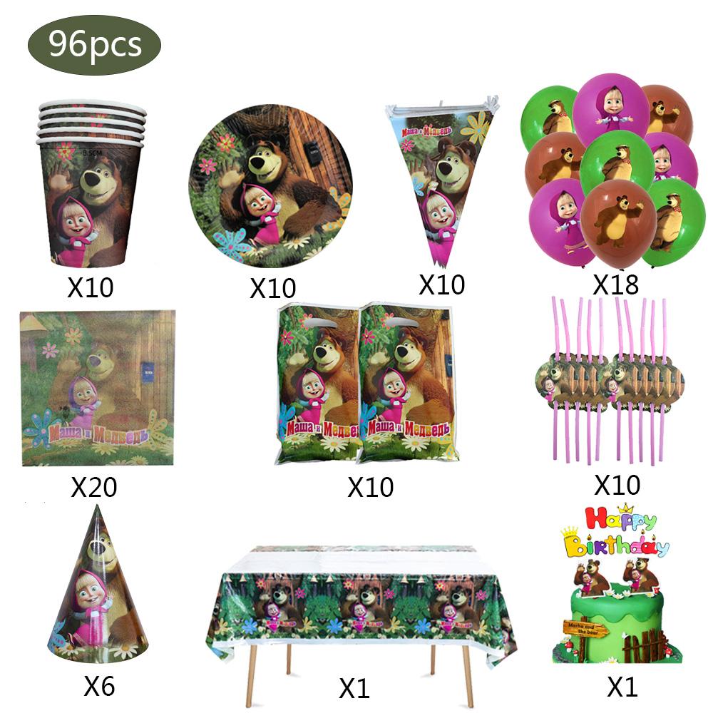 Masshaed Verjaardagsfeest Decoratie Tafelgerei Set Beren Borden Bekers Banner Ballonnen Kinderen Babyborrel Cadeaus Meisjes Fotohokje Prop