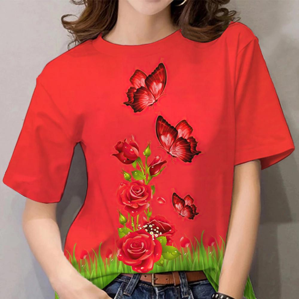 Women s floral pattern T-shirt, women s clothing rainbow T-shirt XS