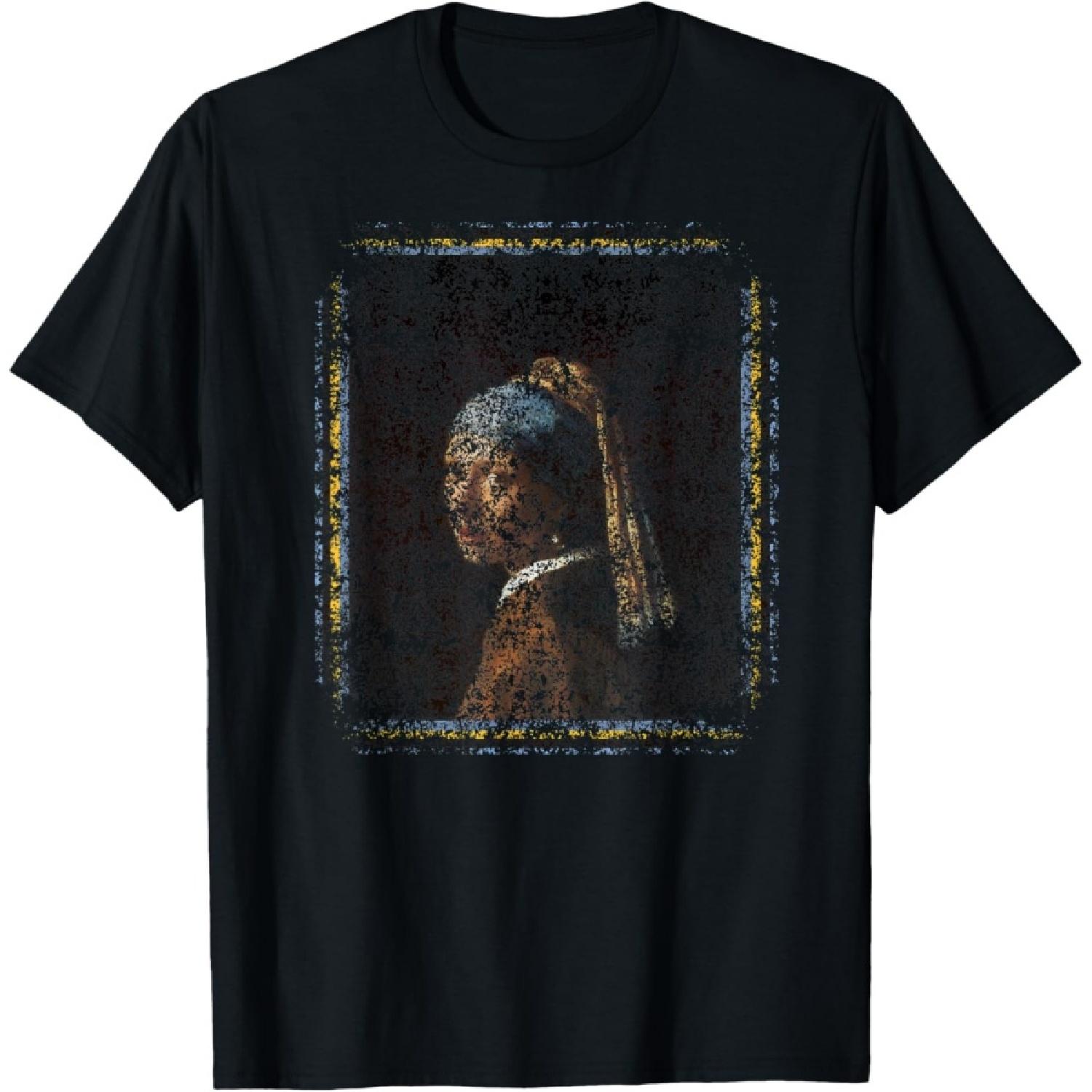 ULTRA DISTRESSED Effect Girl with a Pearl Earring T-Shirt S