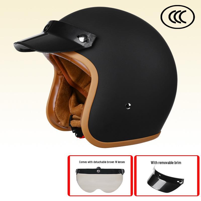 Retro 3C-Certified Unisex Motorcycle Helmet, All-Season 3/4 Design for Motorbike & Electric Bike