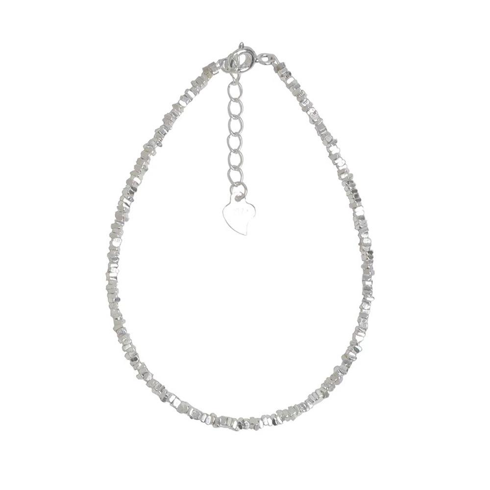 Sterling Silver S999 Minimalist Crushed Beads Bracelet: Women's Versatile Light Luxury Stacking Jewelry
