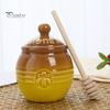 350ml Ceramic Honey Jar Farmhouse Honey Pot with Wood Honey Dipper Stick Retro Honey Dispenser Kitchen Decor for Mother's Day Wife Gift