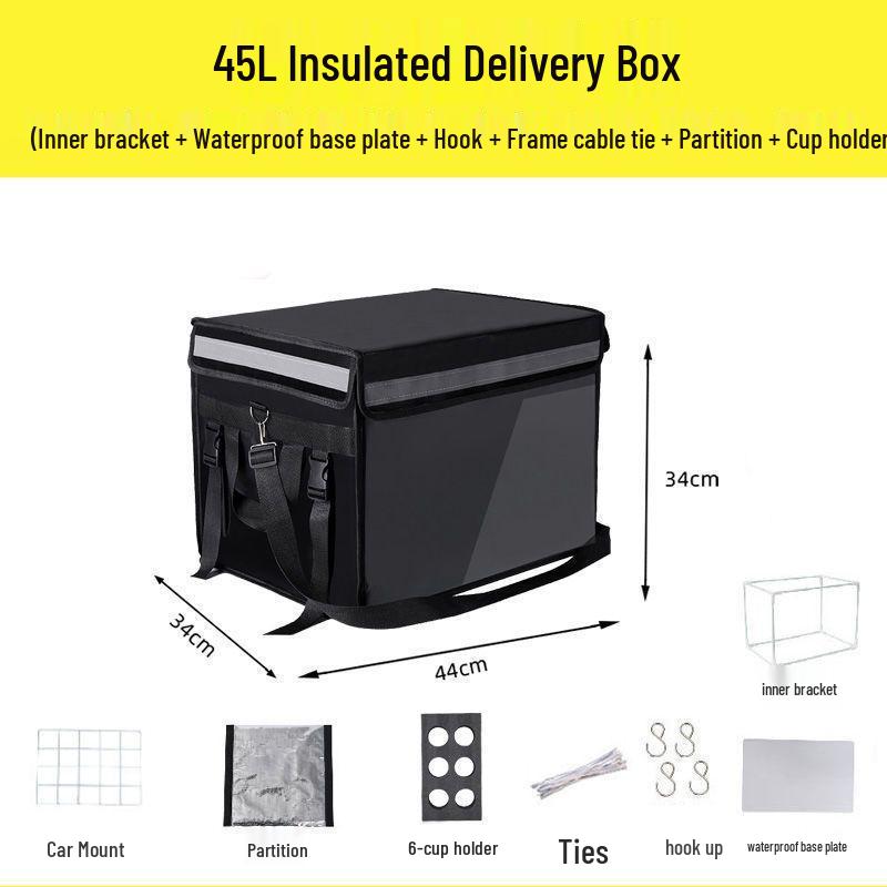 Thick Insulated Black Waterproof Takeaway Delivery Box for Car & Home Use