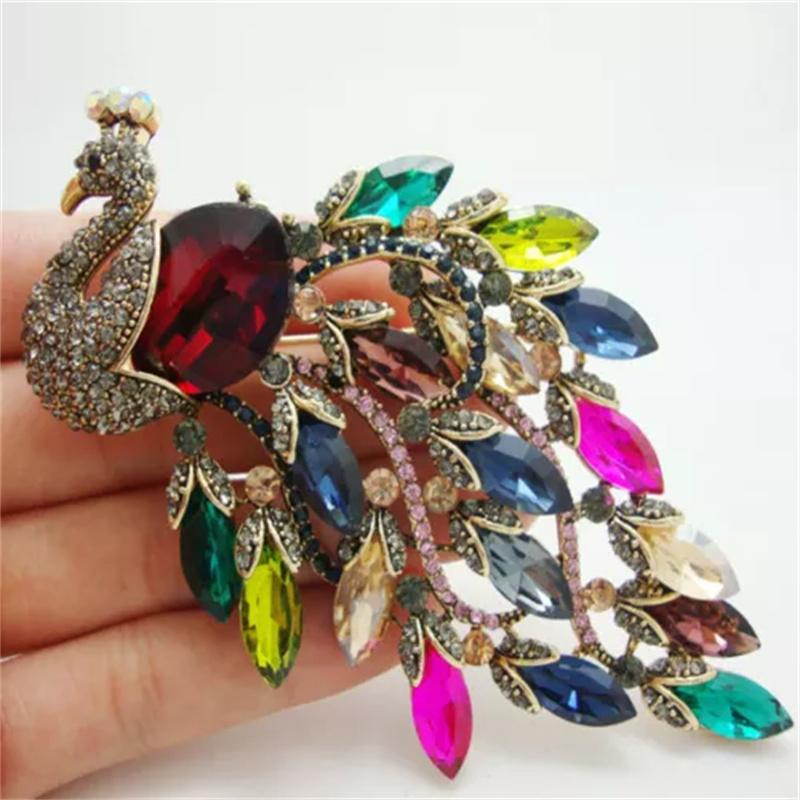 Vintage Women Girls Heavy Industry Crystal Animal Brooch Pin Fashion Luxury Shiny Boutique Rhinestone Badges Corsages For Lady