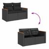 5 Piece Garden Sofa Set with Cushions Black Poly Rattan & Acacia