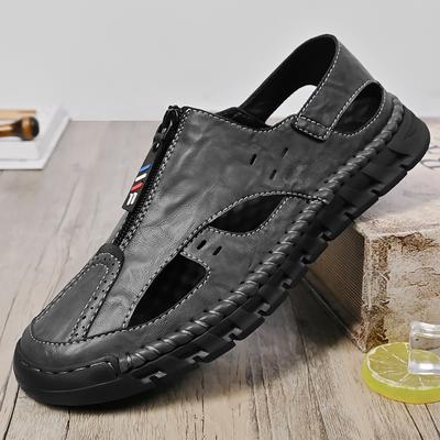 Herrensandalen aus Leder mit geschlossener Zehenpartie, rutschfeste Sommersandalen für den Außenbereich