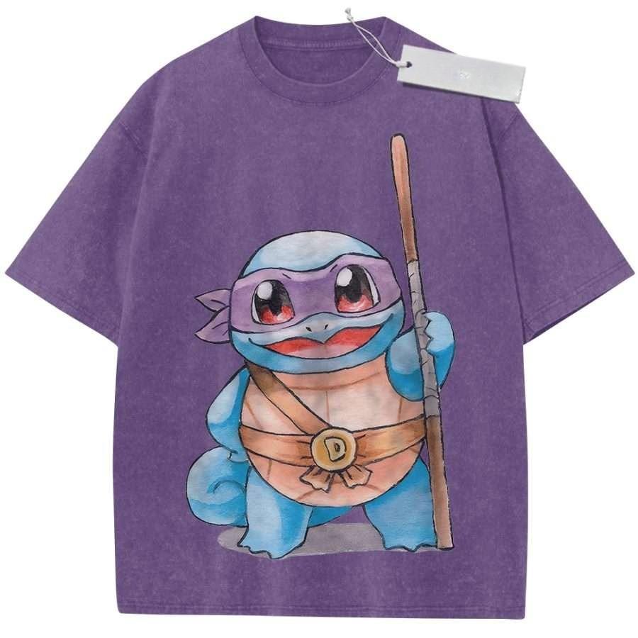 Unisex Washed Purple Vintage T Shirt Teenage Mutant Ninja Turtles Donatello High Quality Fabric for Home Leisure Travel