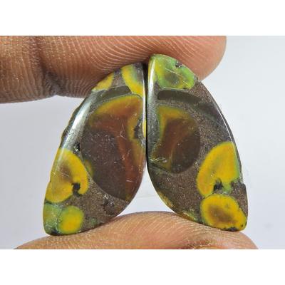 12 x 25 x 03 mm natürlicher Fruchtjaspis, passendes Paar, ausgefallener Cabochon-Edelstein, 18 Karat. SK-200