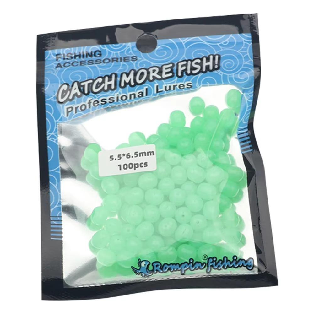 100Pcs/Bag Luminous Fishing Soft Floats Beads Hard Rubber Glow In the Dark Oval Shape Fishing Lures Beads Stoppers Glowing Ball