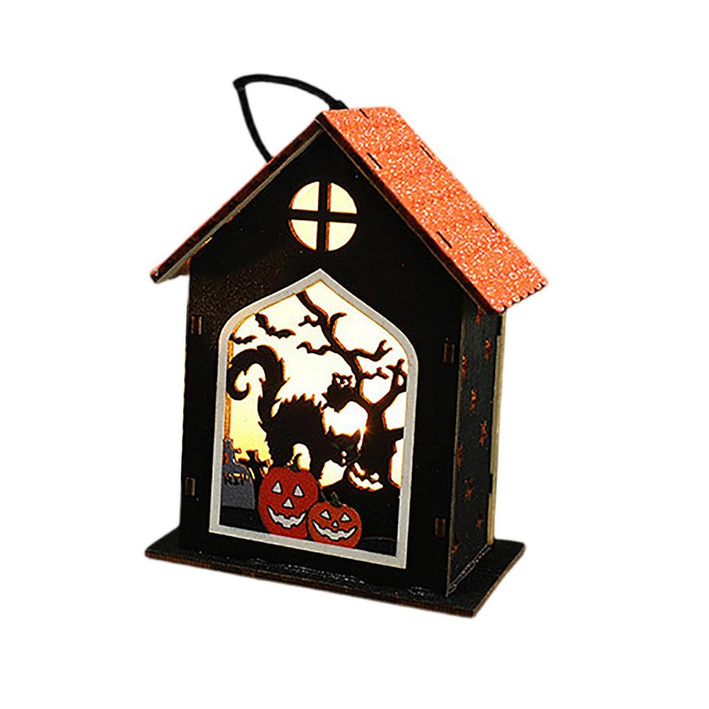 Halloween Glowing Skeleton Wooden House Hanging Ornament Party Decoration