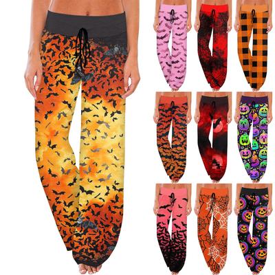 Women's Sports Pants Sleeping Pants Halloween Printed Drawstring Wide Leg Pocket Pants