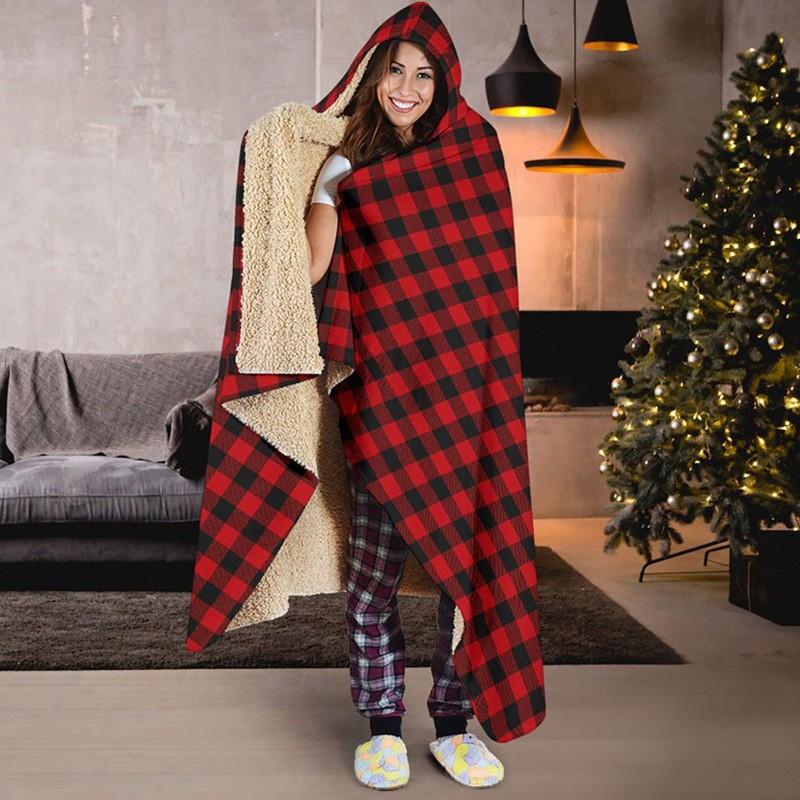 Coperta-accappatoio con cappuccio in pile Sherpa classico, calda - Indossabile da donna