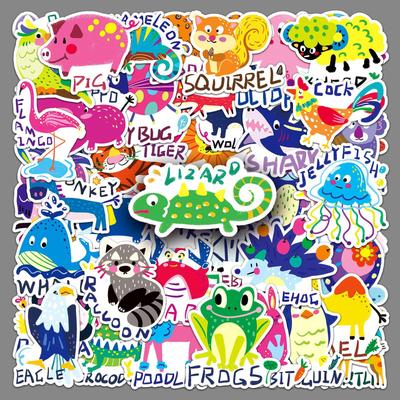 Waterproof Cartoon Animal Stickers: 50 Sheets for Early Education & Journals