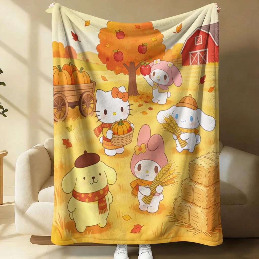 Sanrio Spring Forest Flannel Blanket Kawaii Hello Kitty Print Soft Warm Fluffy Throw Bed Sofa Cover Nap Office Shawl Summer