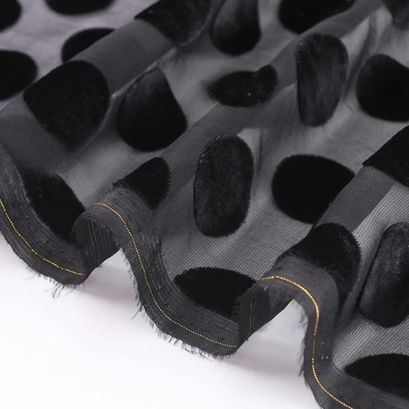 1 meter Zwarte Polka Dot Jacquard Velours Stof Afrikaans Kant Brokaat Burnout Velours Stoffen voor Naaien DIY Kleding 114cm Breedte