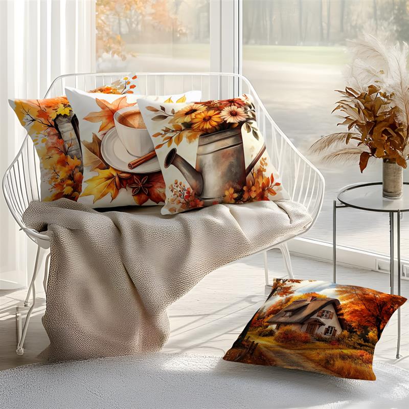 Autumn Maple Leaves Cushion Pillowcase Printed Polyester 45X45Cm Throw Pillowcover Decorative Sofa Cushion Pillowslip Home Decor