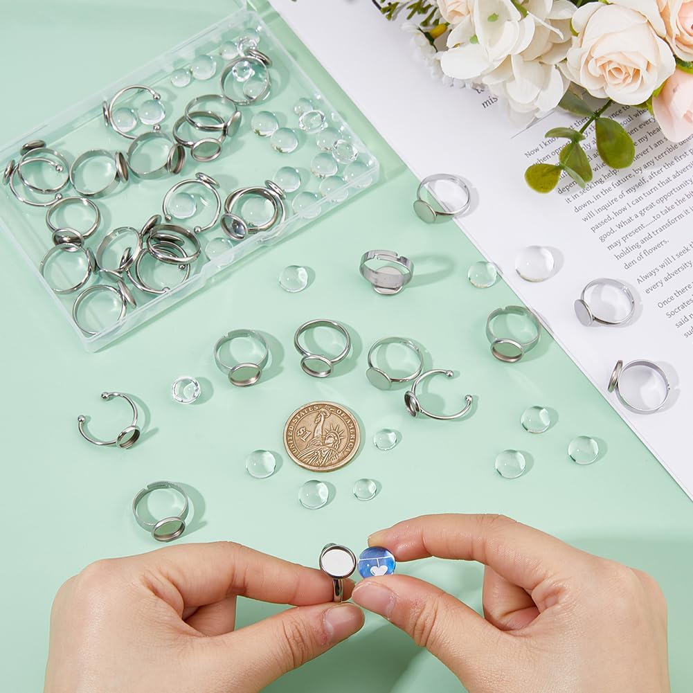 

Hobbspring 32 шт. 4 стиля Регулируемые пустые кольца Настройки для колец из нержавеющей стали Основа-подложка для колец 8/10 мм со стеклом
