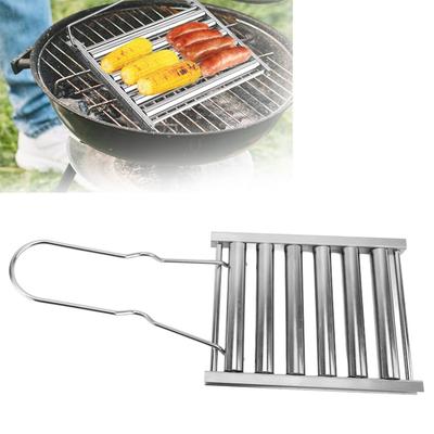 Przenośny wałek do hot dogów, pojemność 5 hot dogów, stal nierdzewna, rolka do grillowania kiełbasek z rączką do grillowania na zewnątrz, na kemping